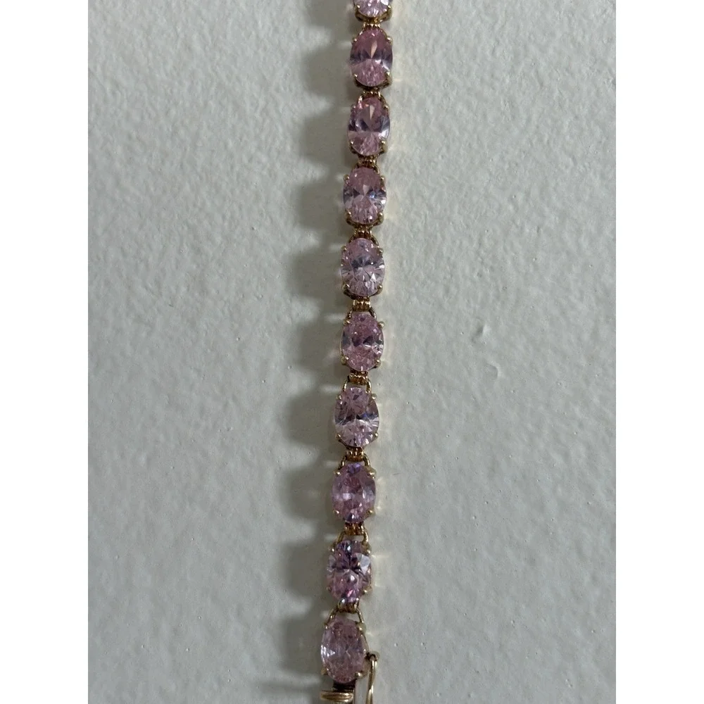 Vtg 70s/80s 10K Yellow Gold & Pink Sapphire Tennis Bracelet 12g Vibrant Cleaned